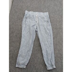 Athleta Pants Joggers Womens 16 Blue 100% linen Cabo Pull On Drawstring Pockets